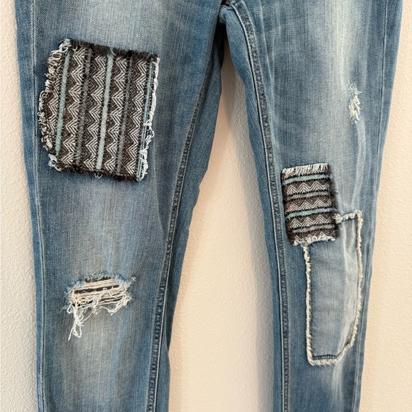 Free People Light Blue Patchwork Skinny Jeans - Picture 2 of 6